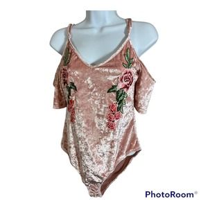 Charlotte Russe Velvet Off the Shoulder Body Suit Medium